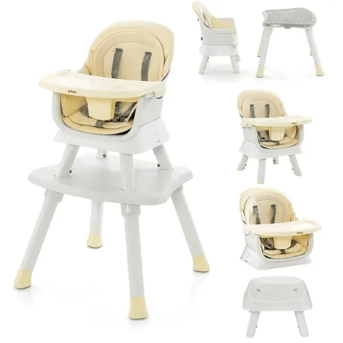 INFANS 8 in 1 Baby High Chair, Convertible Highchair for Babies and Toddlers, Infant Dining Booster Seat, Building Block Table, Kids Stool Table Chair Set with Removable Tray