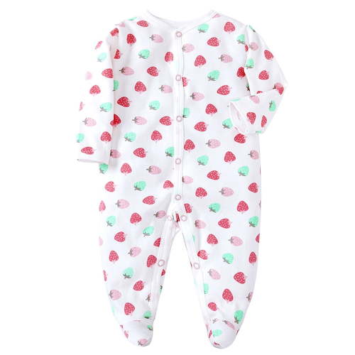 ATAIKU Infant Baby Girls' Sleep and Play Footed Pajamas Strawberry One-Piece Sleeper Button Romper Jumpsuit Cotton PJs For Newborn
