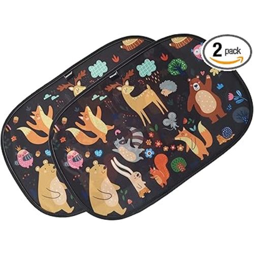 Enovoe 2 Pack Animals Cartoon Car Window Sun Shades for Kids - 21x14 Inches - Baby Sun Shades - Glare and UV Rays Protection Car Window Shades, Suitable for SUVs, Minivans and Full Size Cars