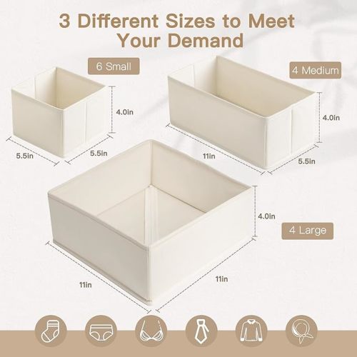 Criusia Drawer Organizer Clothes, 14 Pack Dresser Organizer for Baby Clothes, Underwear, Sock- Foldable Closet Organization and Storage Dividers Bins for Nursery, Bedroom and Dorm (Beige)