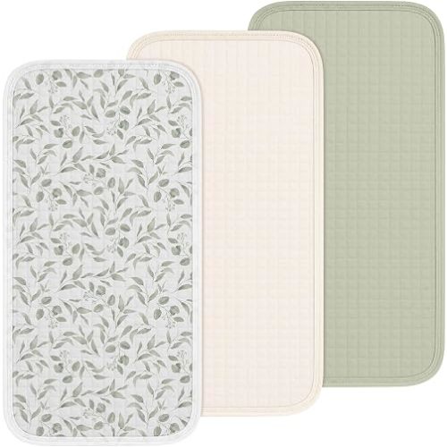 Breling 3 Pcs Waterproof Washable Baby Changing Pad Liners,Green Leaves