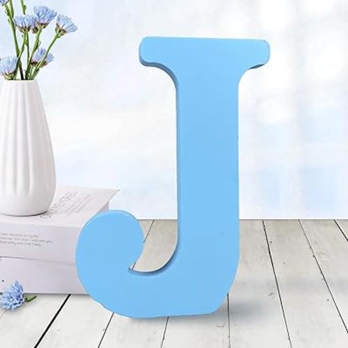 AOCEAN 6 Inch Blue Wood Letters Unfinished Wood Letters for Wall Decor Decorative Standing Letters Slices Sign Board Decoration for Craft Home Party Projects (J)