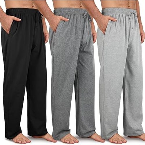 3 Pack Men's Cotton Pajama Pants Soft Pjs Lounge Bottoms with Pockets & Elastic Waist Sleepwear for Men