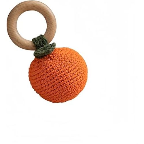 Wooden Baby Rattle Toys Stuffed Crochet Rattle with Teether Ring for Newborn Babies Fruit Wooden Teether Toy Infant Toddler Handcrafted Crochet Rattles Cute Shower Gifts for Boy and Girls