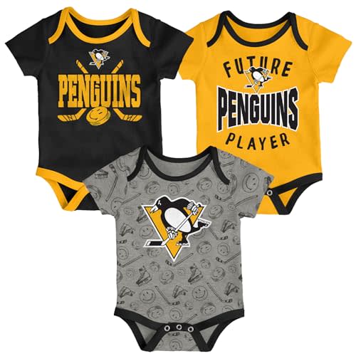Outerstuff Newborn Pittsburgh Penguins Full Strength 3-Piece Creeper Set - Size Newborn