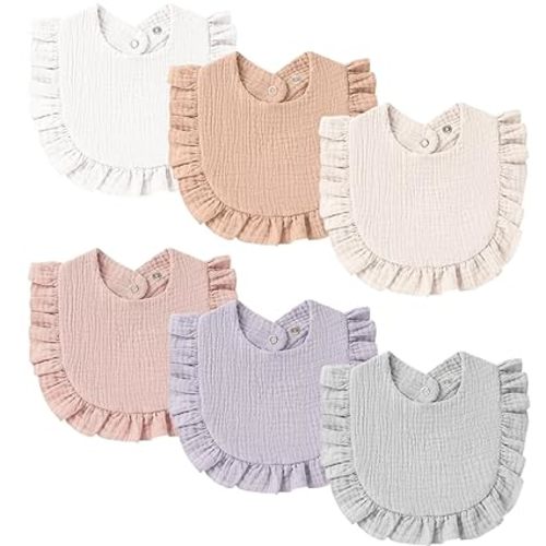 Muslin Baby Bibs, Ruffle Edge Drool Bibs, 6-Pack