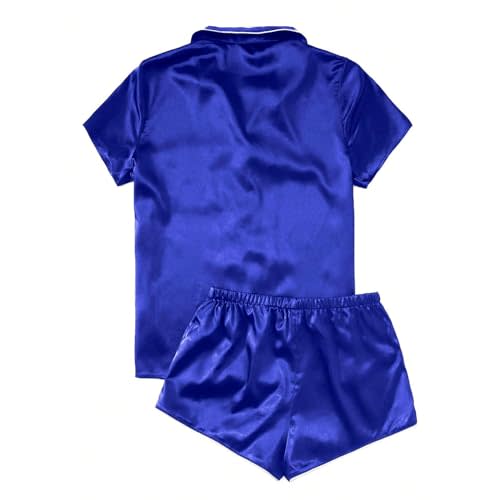 Generic Silk Pajamas for Women Set Button down Short Sleeve Top Shorts 2 Piece Pjs Set Comfy Cute Summer Sleepwear Loungewear