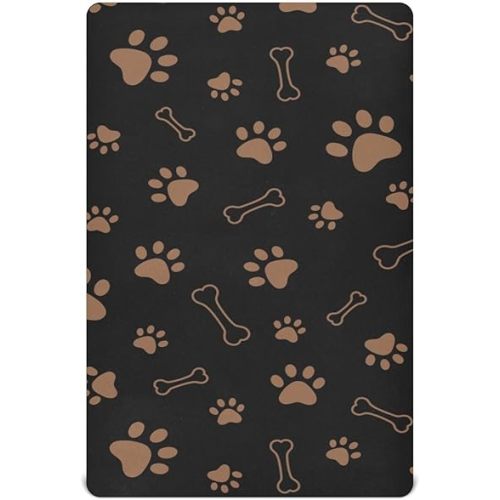 Brown Cat Dog Paw Bone Fitted Crib Sheets Stretchy Portable Playard Sheets for Baby Toddler, Breathable Soft Mini Crib Mattress 52 x 28 in for Boys and Girls