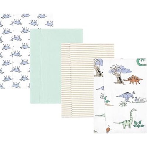 Hudson Baby Unisex Baby Cotton Flannel Burp Cloths 4-Pack, Boy Dino World, One Size