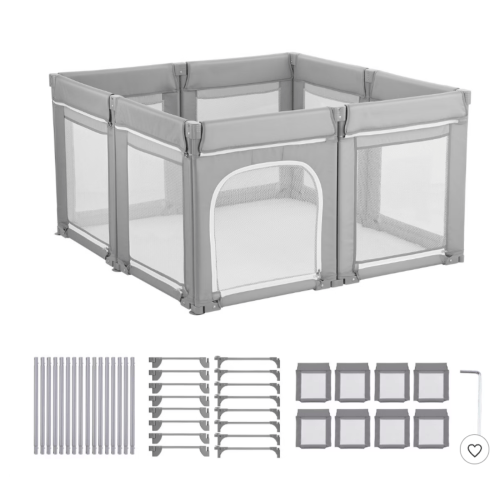 VEVOR Baby Playpen, 78.7″ x 70.1″ Extra Large Toddlers Playpen, Foldable Baby Fence Play Yard with Zippered Door & Soft Breathable Mesh, Gray