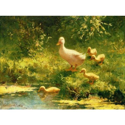 'Mother with Ducks (Oil on Canvas)' Giclee Print - Constant Artz | Art.com