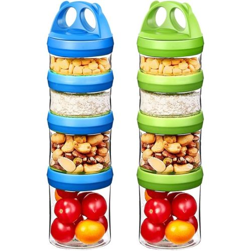 SELEWARE Portable Stackable Food Storage Containers for Snacks Formula Powder and Drinks Twist Lock System Airtight Leak-proof BPA and Phthalate Free Blue and Green
