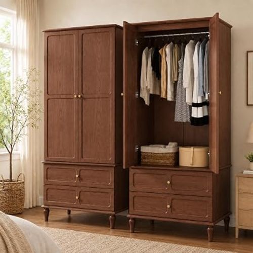 HLR 71" Wardrobe Closet Mid-Century Modern Style,Brown