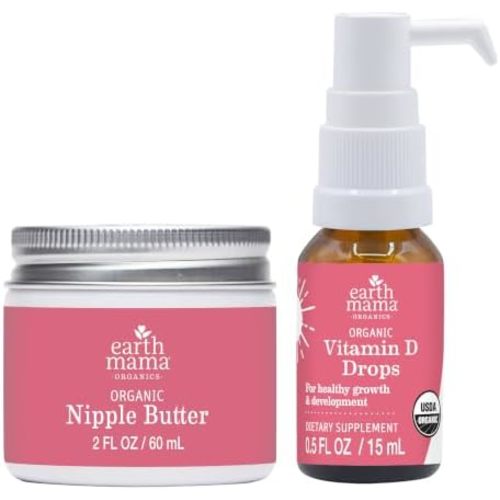 Earth Mama Organic Nipple Butter (2oz) + Vitamin D Drops (0.5oz) Bundle