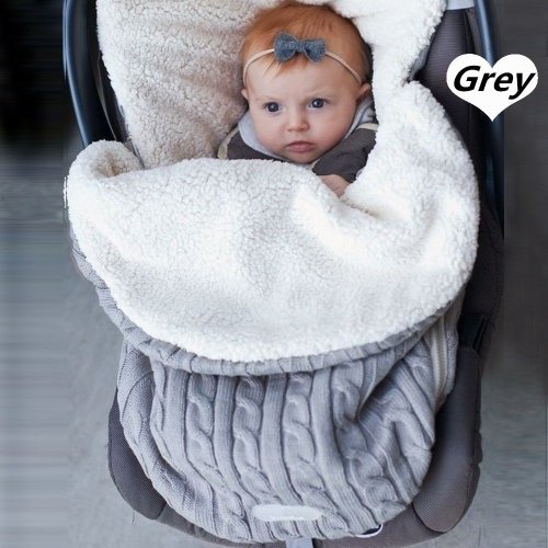 Newborn Baby Universal Hooded Swaddle Knit Wrap Swaddling Blanket Warm Pram Sleeping Bag - Light gray - One Size