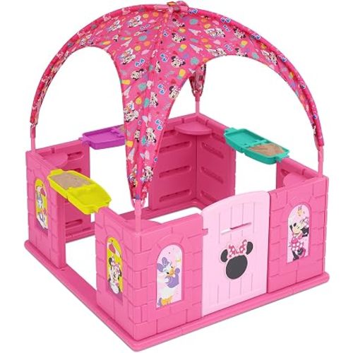 Minnie Mouse Outdoor Playhouse for Kids with Canopy, 3 Water & Sand Tables