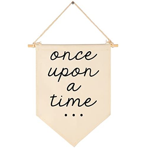 Once Upon a Time-Decor Gift for Nursery Bedroom Playroom Front Door Bookshel Bookcase Reading Corner-Birthday Christmas Gift-Hanging Flag Banner Wall Sign Decor Present for Baby Kids Girl Boy Teen