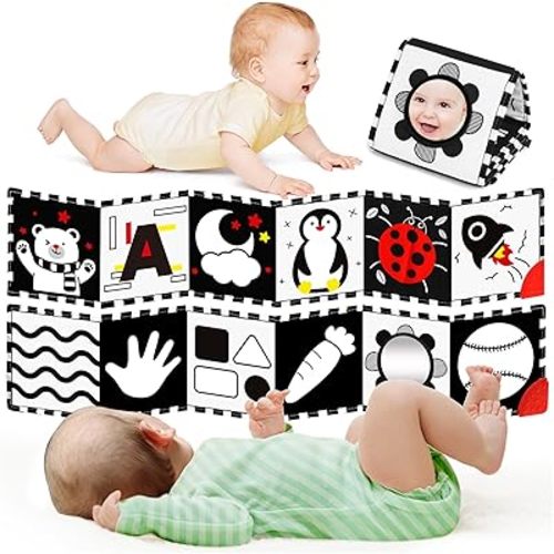 High Contrast Baby Toys for Newborn - Tummy Time - Black and White Baby Toys for 0-3-6-12 Months - Soft Montessori Visual Stimulation Sensory Infant Book - Gift for Boys Girls