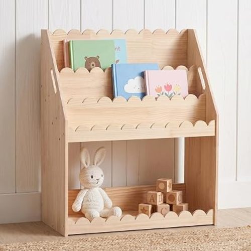 Scalloped Bookshelf for Kids, 4-Tier Montessori Toddler Wood Bookcase