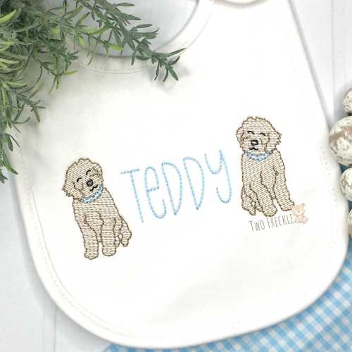Golden Doodle Bib, Personalized Doodle Dog Bib, Baby Doggie Bib, Doodle Shirt, Puppy Burp Cloth, Boy Personalized Bib and Baby Gown