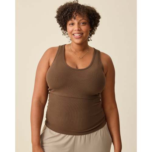 Ribbed Bamboo Scoop Neck Nursing Tank | Chocolate - Kindred Bravely