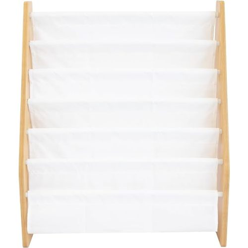 Humble Crew Kids Bookshelf 6-Tier Book Rack Organizer, Extra Large Toddler Bookcase with Fabric Storage Pockets, Front-Facing Display for Children’s Books, White/Natural Wood, Nursery/Playroom Storage