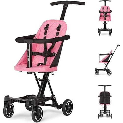 Dream On Me Coast Rider Travel Stroller – Pink, Lightweight & Compact Baby Stroller, Theme Park Approved, Book-Folding Design, Adjustable Handle, Soft-Ride Wheels, Converts to Rider & Scooter