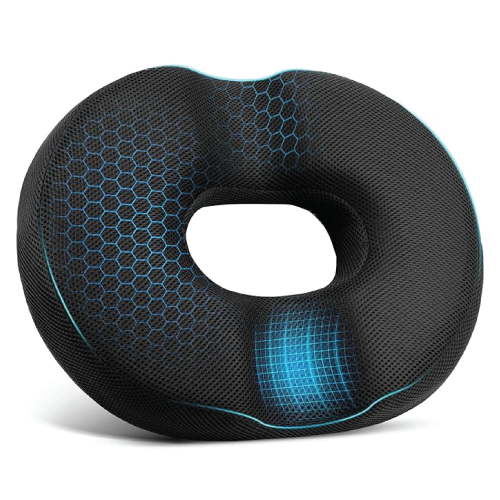 Qutool Donut Pillow for Tailbone Pain Hemorrhoid Cushion, Ergonomic Orthopedic Memory Foam Seating Pad, Black