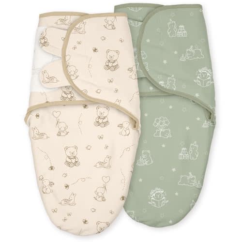 Cotton Swaddles for Newborns, Baby Newborn Swaddle 0-3 Month | 2-Pack Soft Adjustable Newborn Swaddle Sleep Sack, Baby Girls & Boys，Wrap Nursery Infant Swaddling Blankets Tan Bear