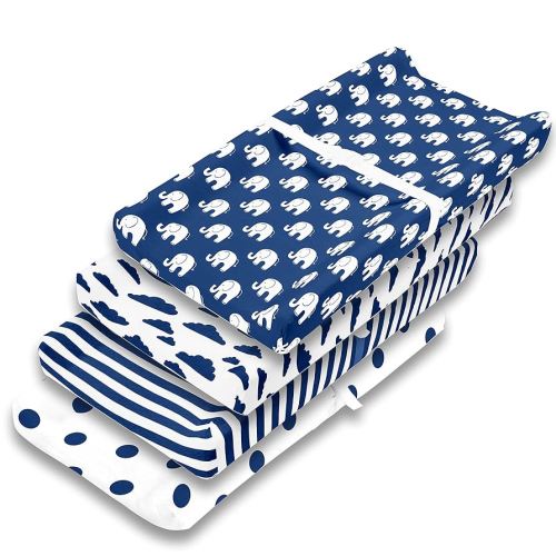Changing Pad Cover – Premium Baby Changing Pad Covers 4 Pack – Boy or Girl Changing Pad Cover – Pure Jersey Machine Washable Navy and White Changing Table Cover – Diaper Changing Pad Cover Sheets