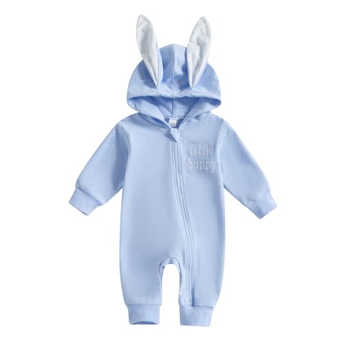 BemeyourBBs Newborn Baby Boy Girl Easter Outfit Bunny Ear Hoodie Romper Long Sleeve Jumpsuit Infant Spring Clothes