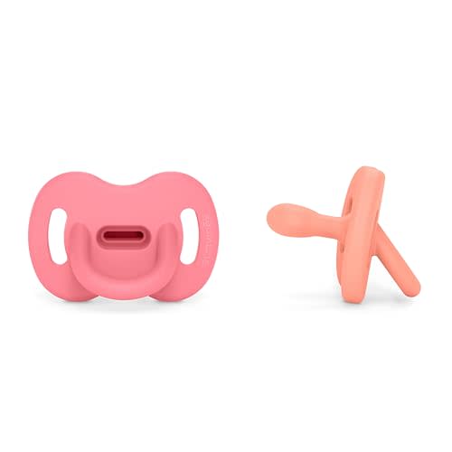 Suavinex SX PRO Silicone Pacifier, 0-6 Mths, Sunset Orange, 2Pk | Baby Essentials Skin-Friendly Lightweight Velvety Texture, Designed to Mimic Nipple Feel & Consistency, 100% Silicone