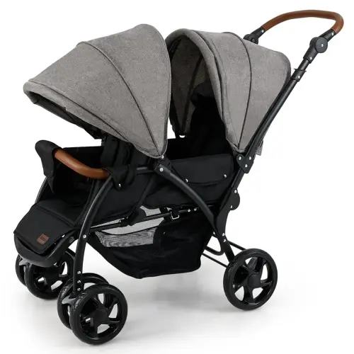 INFANS Double Stroller, Foldable Baby Tandem Stroller with Djustable Backrest Canopy Footrest, 5-Point Harness, Storage Basket, Convertible Compact Twin Stroller for Infants and Toddlers (Light Grey)