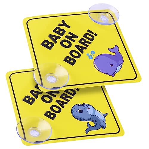 cobee Baby on Board Car Warning Signs, 2 Pcs 5"x5" Safety Car Sign with Double Suction Cups, Baby in Car Sticker for Car Window Cling Reusable Durable Baby on Board Sticker Decal(Style-D)