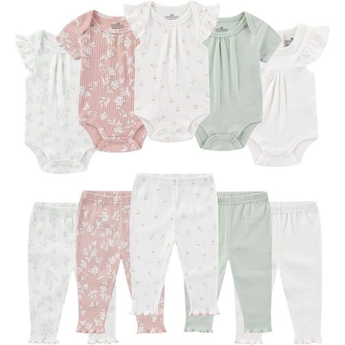 Baby Bodysuit and Pant Set Summer Ribbed Mix Match Infant Boy Girl Clothes Outfits