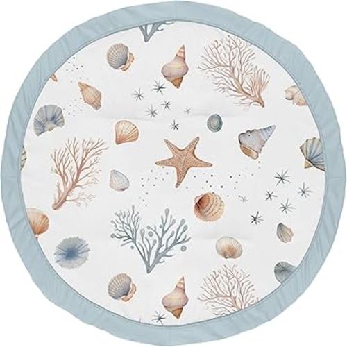 Sweet Jojo Designs Ocean Seashells Boy, Girl, Unisex/Gender Neutral Baby Play Mat Tummy Time Activity, Toddler Floor Infant Playmat - Nautical, Beach Theme, Watercolor, Starfish, Coastal, Aquatic, Sea