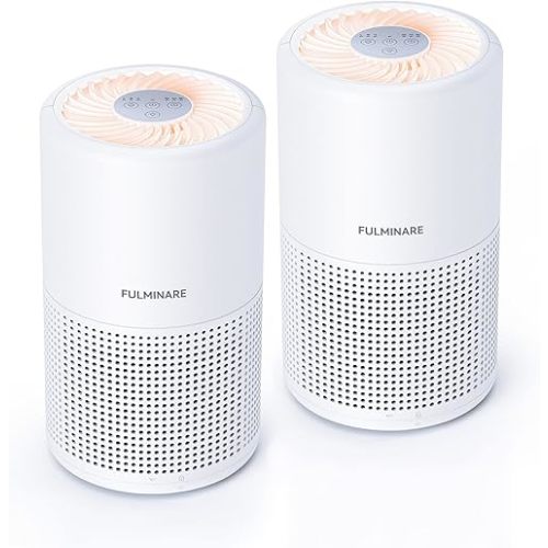 FULMINARE Air Purifiers for Bedroom H13 True HEPA Air Filter Quiet Air Cleaner With Night Light Portable Small Air Purifier for Home, Office, Living Room (White 2 Pack)