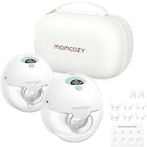 Momcozy Breast Pump Hands Free M5, Wearable Breast Pump of Baby Mouth Double-Sealed Flange with 3 Modes & 9 Levels, Electric Breast Pump Portable - 24mm, 2 Pack Mint