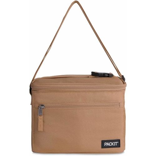 PackIt Freezable Essential Lunch Cooler, Almond, Built with EcoFreeze Technology, Fully Freezable, Collapsible, Reusable, With Adjustable Crossbody Strap, Top Clip Handle, Designed for Fresh Office