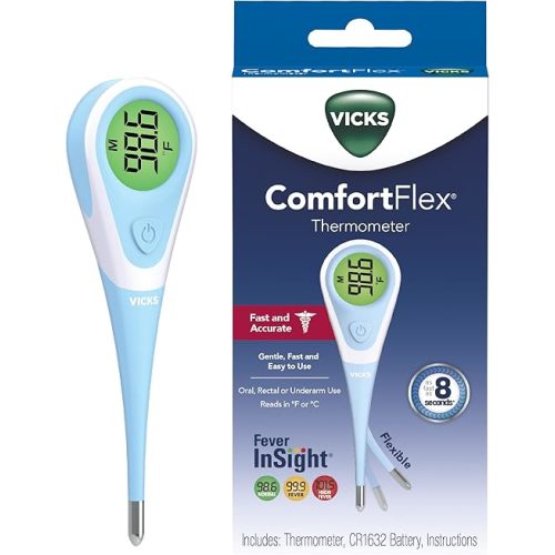 Vicks ComfortFlex Digital Thermometer: Accurate Color-Coded Reading in 8 Seconds, Digital Thermometer for Adults & Children, Oral, Rectal, or Under Arm Use
