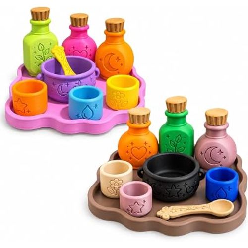 Potion Play Set, Magic Potion Sensory Play Set, 3D Printed Potion Making Kit with Bottles, Bowl, Spoon and Cups, Pretend Potion Set for Sensory Play, Home Activities and Gift (2, Set A (two items))