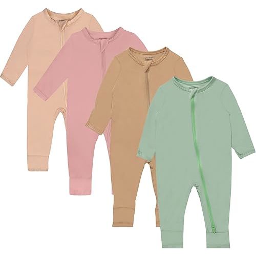 GUISBY Rayon Baby Pajamas with Mittens Cuffs, Long Sleeve Footless Snug Fits Sleepers 4-Pack