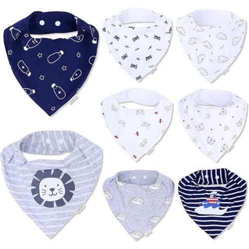 DOKMA Set 8 Organic Cotton Baby Drool Bibs - Bandana Teething Bibs for Baby - Bandana Drool Bibs - Ultra Soft, No Scratch