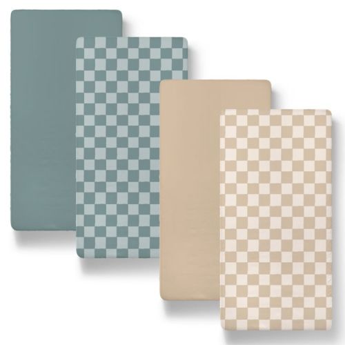 The Peanutshell Cheerful Check Organic Cotton Jersey 4 Pack Bassinet Sheets
