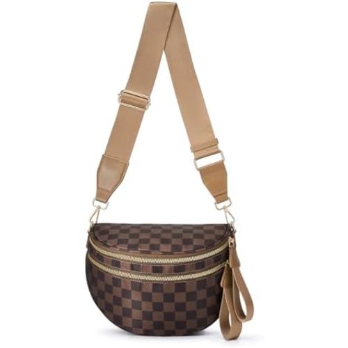 Checkered Crossbody Bag Bum Bag for Women,Spacious Fanny Packs Belt Bag