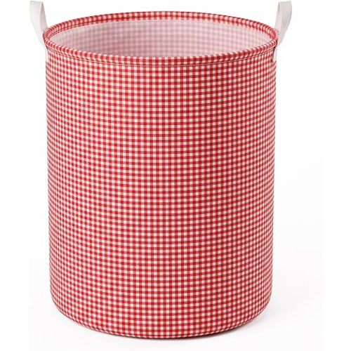 Red Gingham Laundry Hamper, Collapsible Basket with Handles