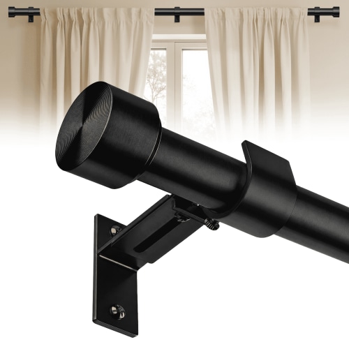 HEI DEAR Modern 1 inch Black Classic Adjustable Single Curtain Rods, 36-120 inch