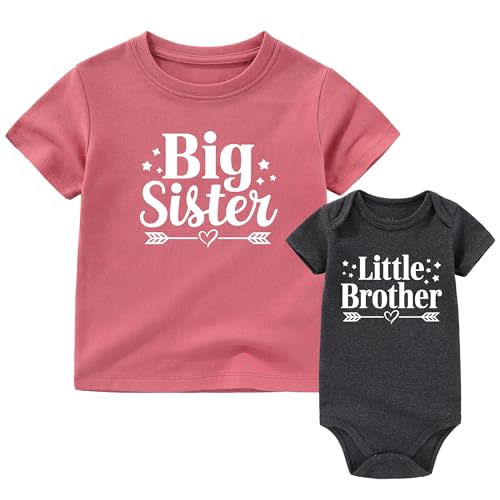 Big sister little brother outfit matching shirts for girls lil bro baby bodysuits