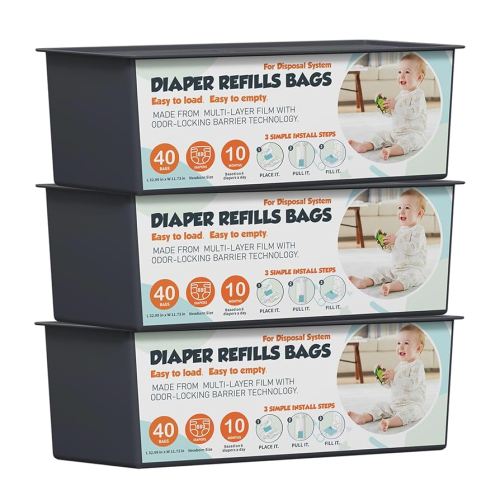 Upgrade Diaper Pail Refills Bags with 40 Bags Compatible with Genie Easy Roll Signature and Platinum Diaper Pails, 7-Layer Odor-Barrier Technology, 3 Pack (120 Bag)