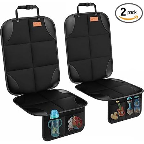 SMART ELF Car Seat Protector, 2Pack Seat Protector Protect Child Seats with Thickest Padding and Non-Slip Backing Mesh Pockets for Baby and Pet,Sedan SUV Truck (Black)